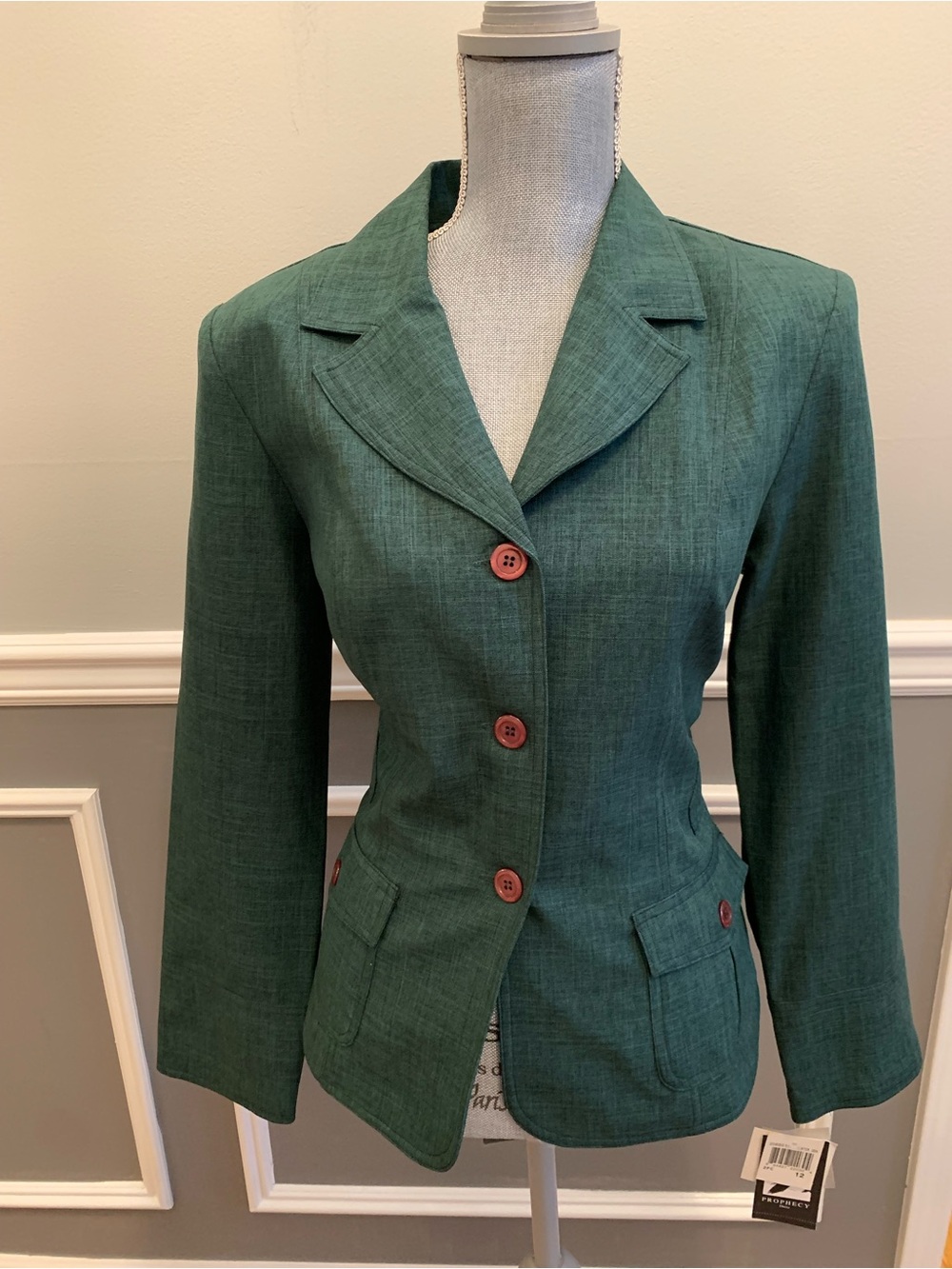 Prophecy Hunter Green Blazer Jacket Women’s Size 12 Long Sleeve Button Up NEW